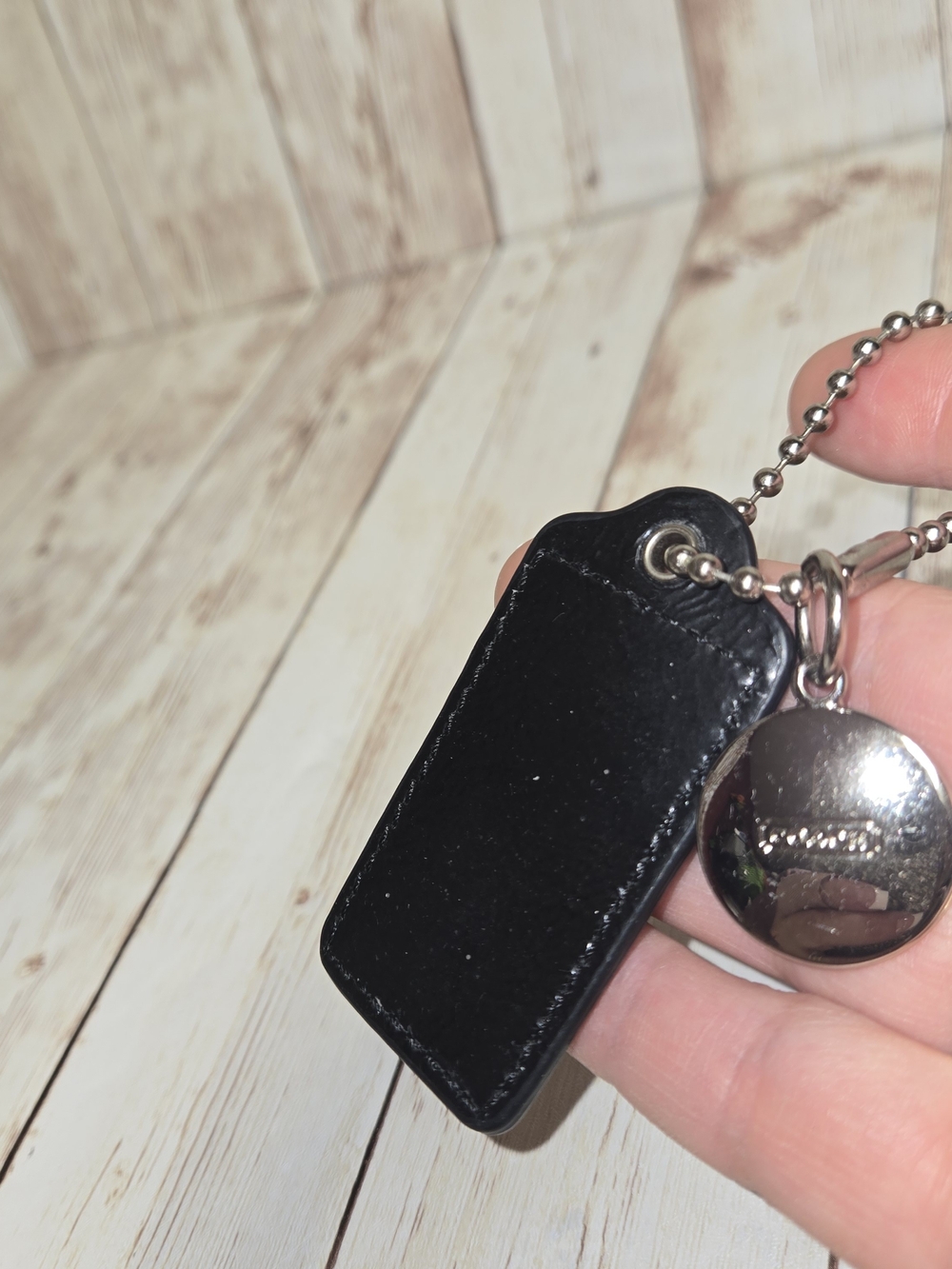 Coach Black Leather Hangtag Keychain Charm Silver Tone - Picture 8 of 13